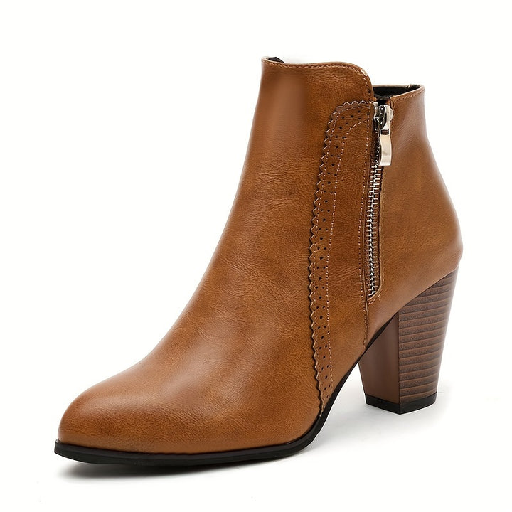 Reva - Zip Block Heel Ankle Boots