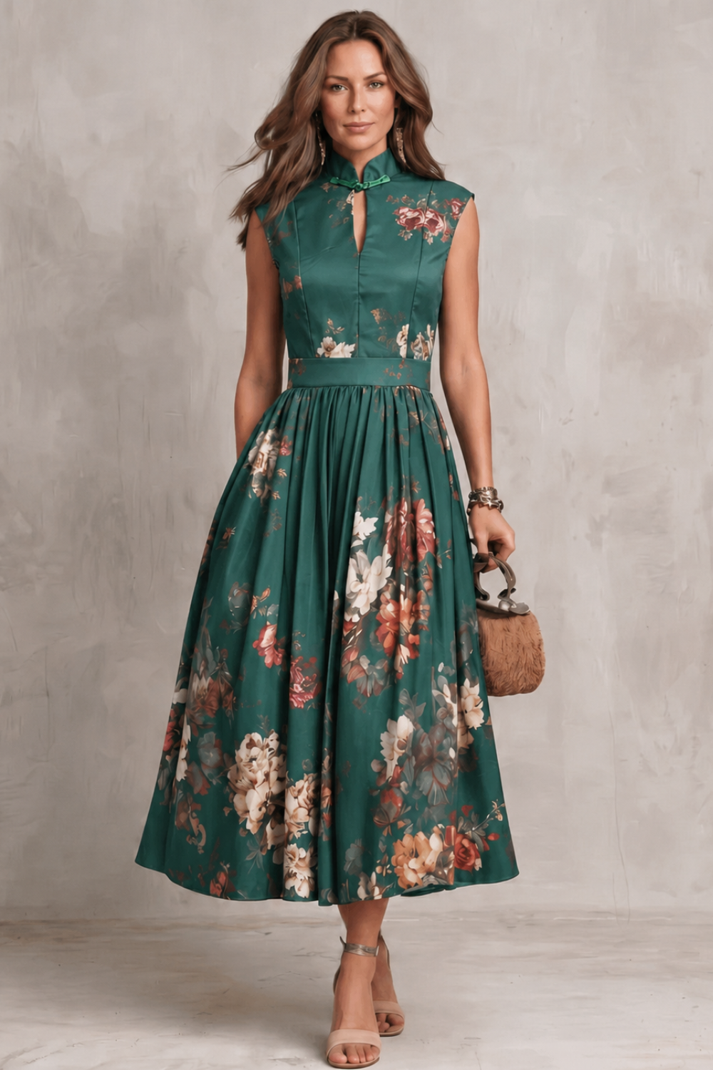 Noirelle - Vintage Floral Elegance Midi Dress