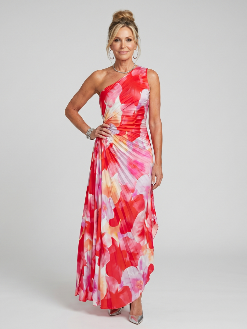 Taya - One Shoulder Pleated Bodice Maxi Dress