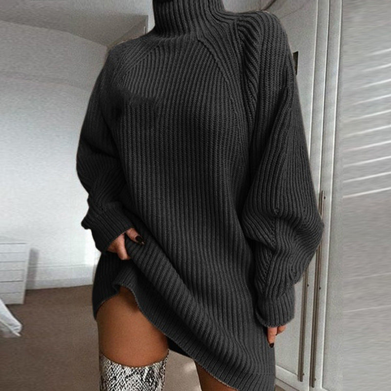 Sofie - Raglan Sleeve Cotton Turtleneck Sweater Dress