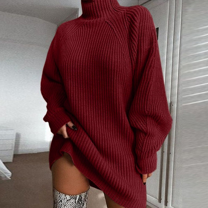 Sofie - Raglan Sleeve Cotton Turtleneck Sweater Dress