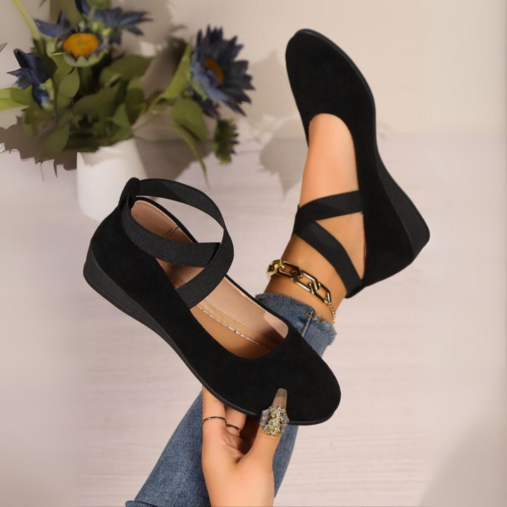 Calerinne - Closed Cross-Strap Wedge Shoes