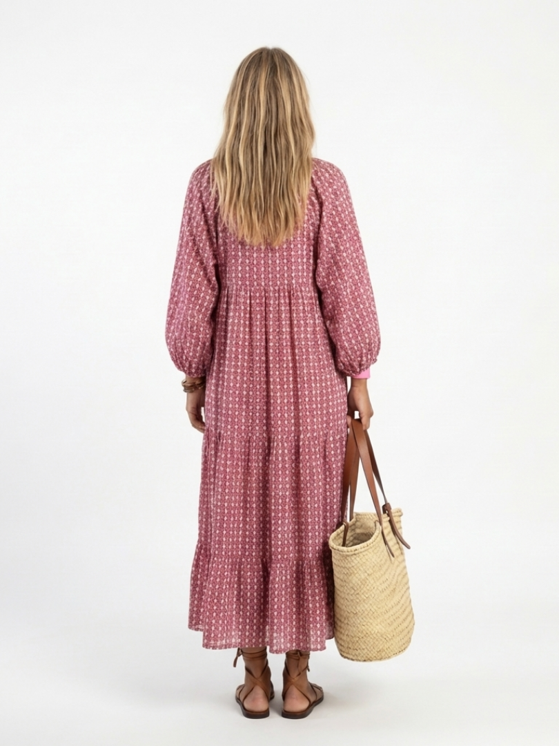 Arlette - Geometric Print Long Sleeve Midi Dress