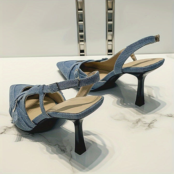 Stella - Crisscross Denim Stiletto Sandal