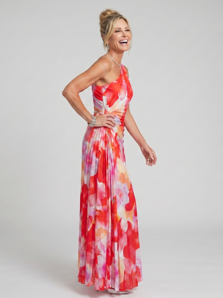 Taya - One Shoulder Pleated Bodice Maxi Dress