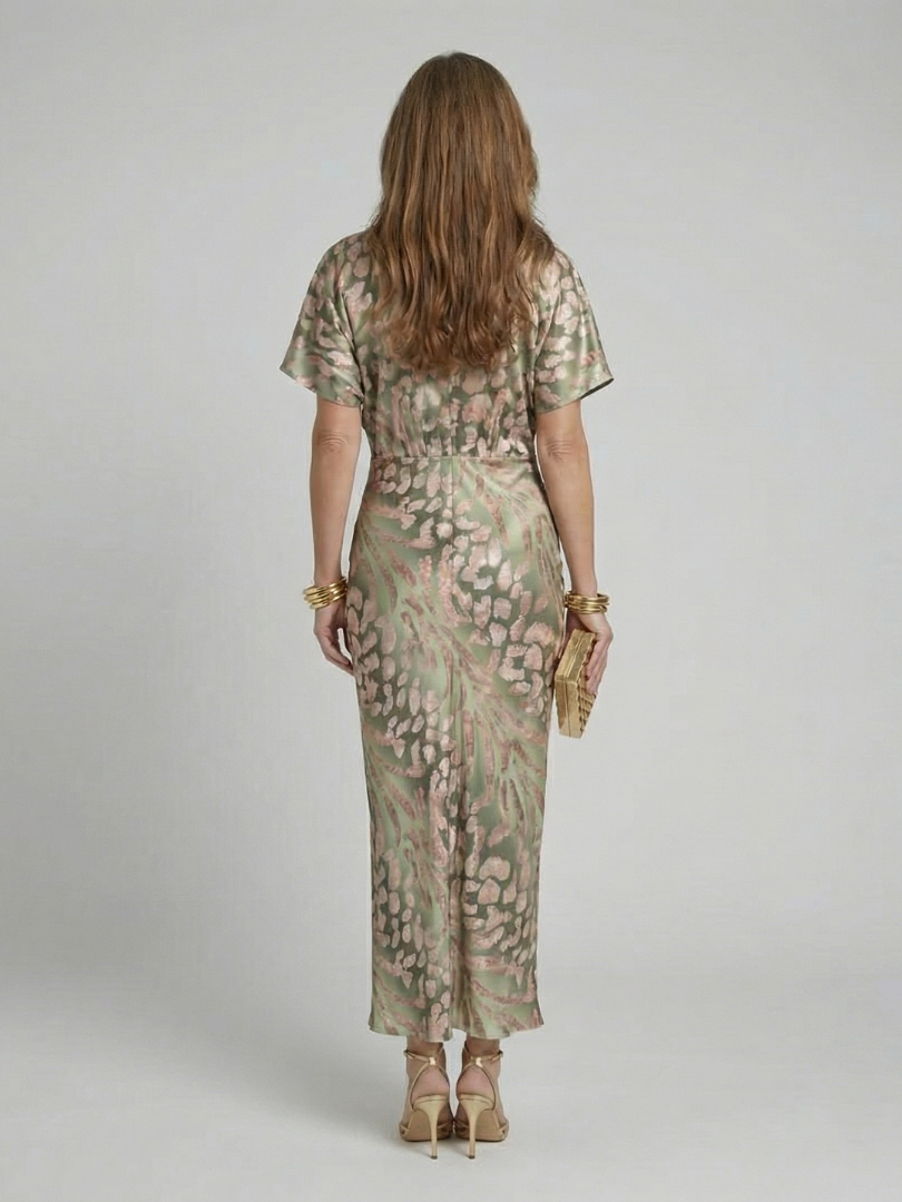 Abstract Print V-Neck Twist Waist Midi Dress