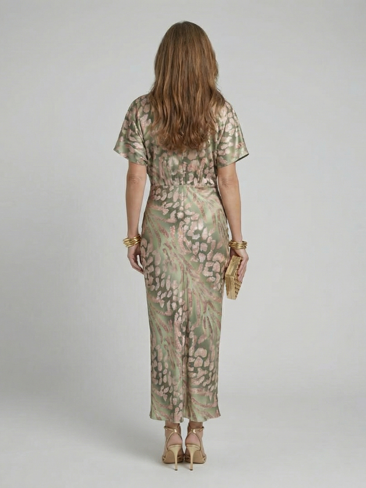 Abstract Print V-Neck Twist Waist Midi Dress