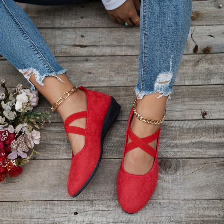 Calerinne - Closed Cross-Strap Wedge Shoes