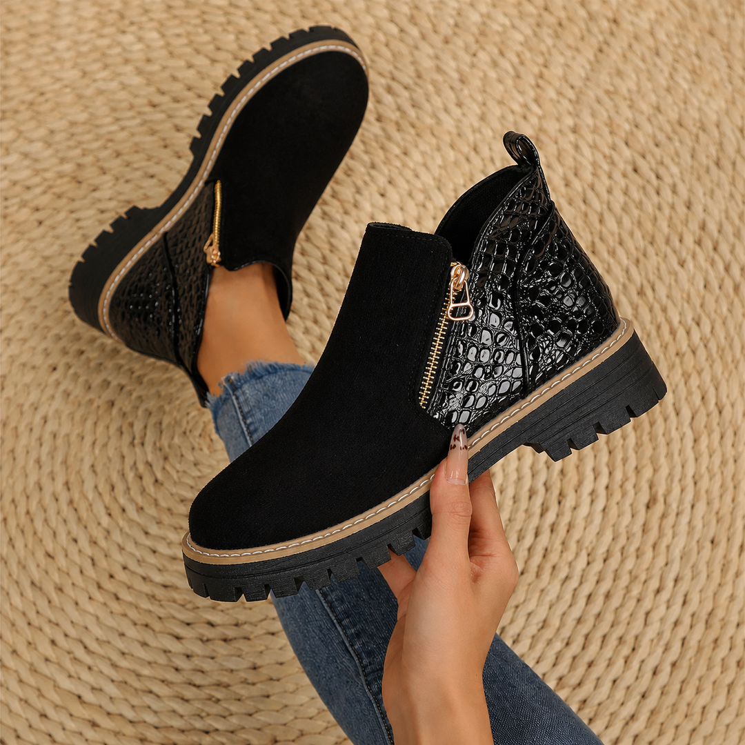 Lisa - Women's Croc Detail Ankle Boots