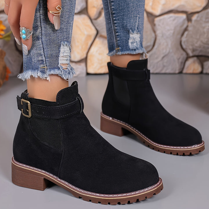 Nora - Slip-On Buckle Ankle Boots