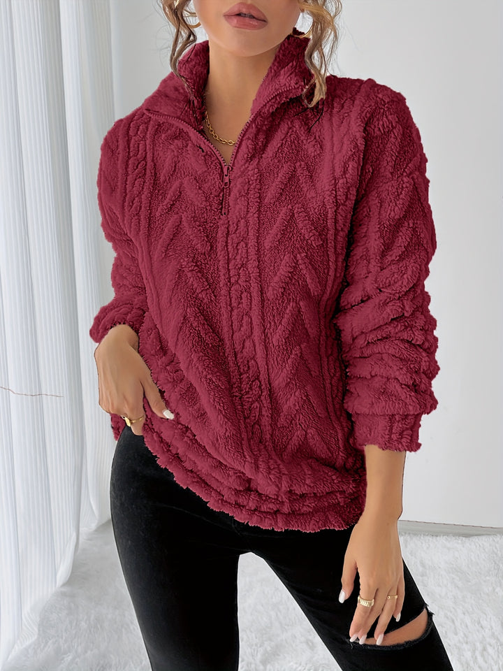 Lena - Fleece Lapel Zip Sweatshirt