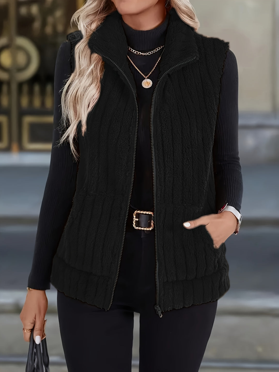 Mila - Plush High-Neck Vest Jacket