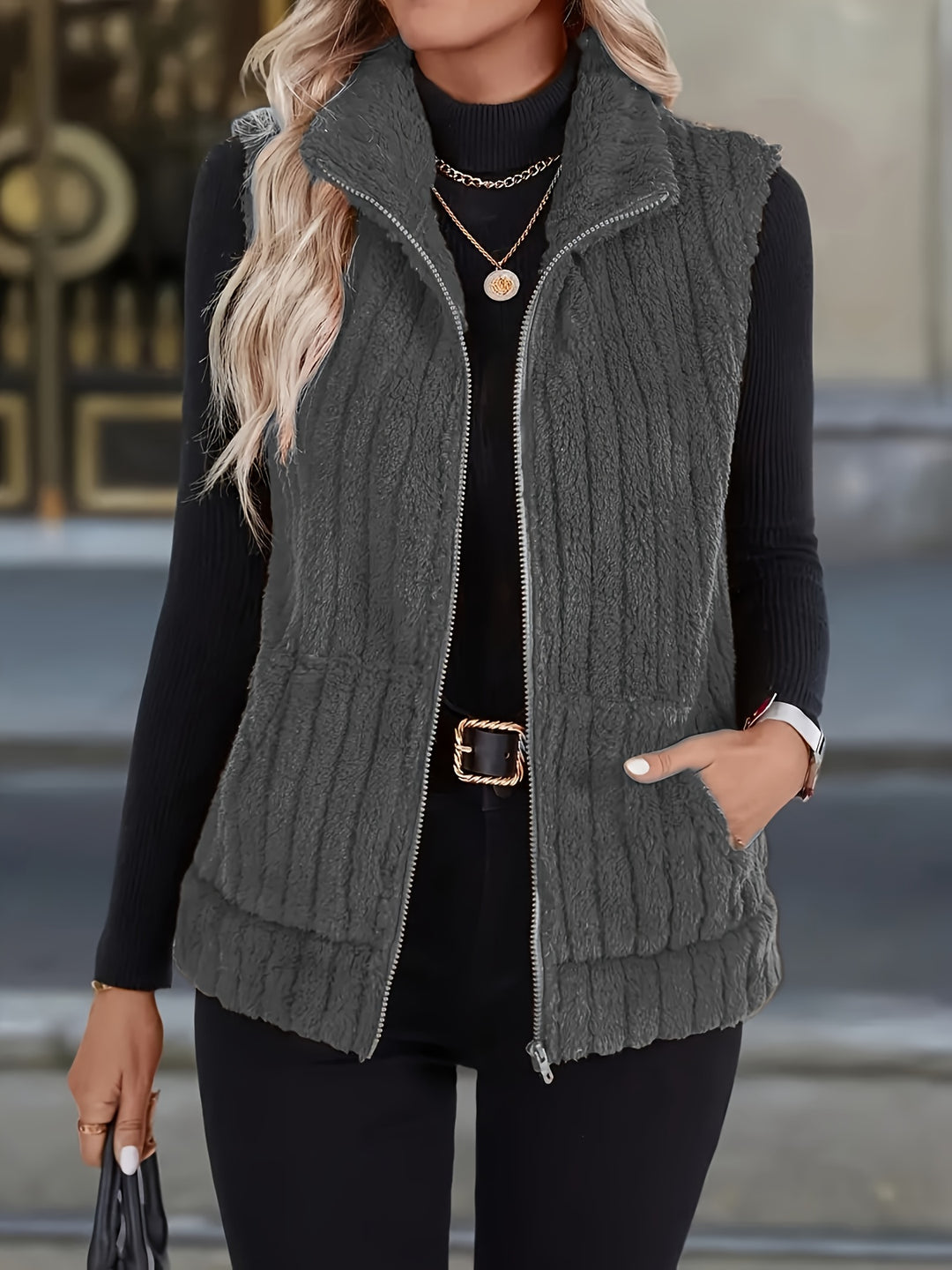 Mila - Plush High-Neck Vest Jacket