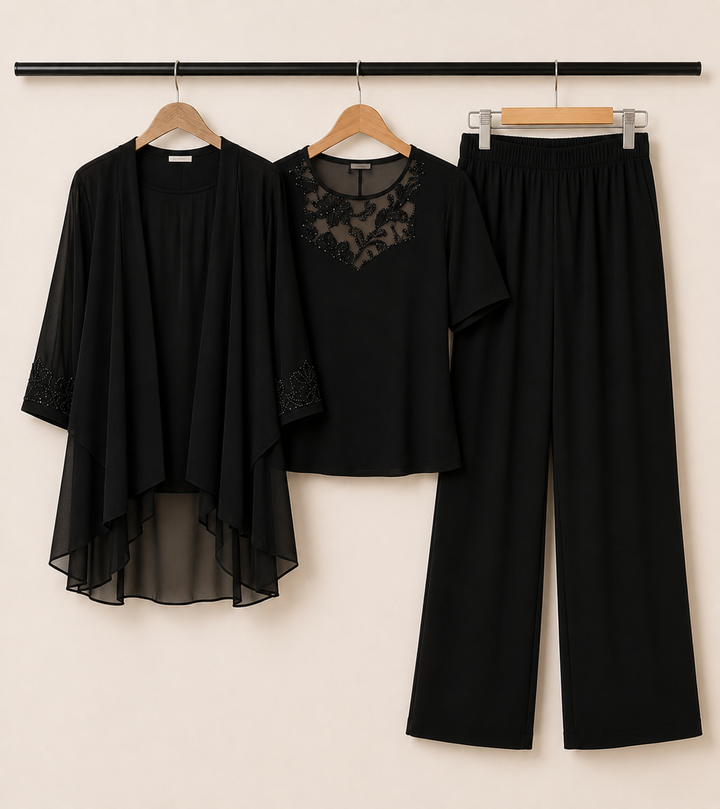 Elise - Lace Neckline Elegant Three-Piece Set