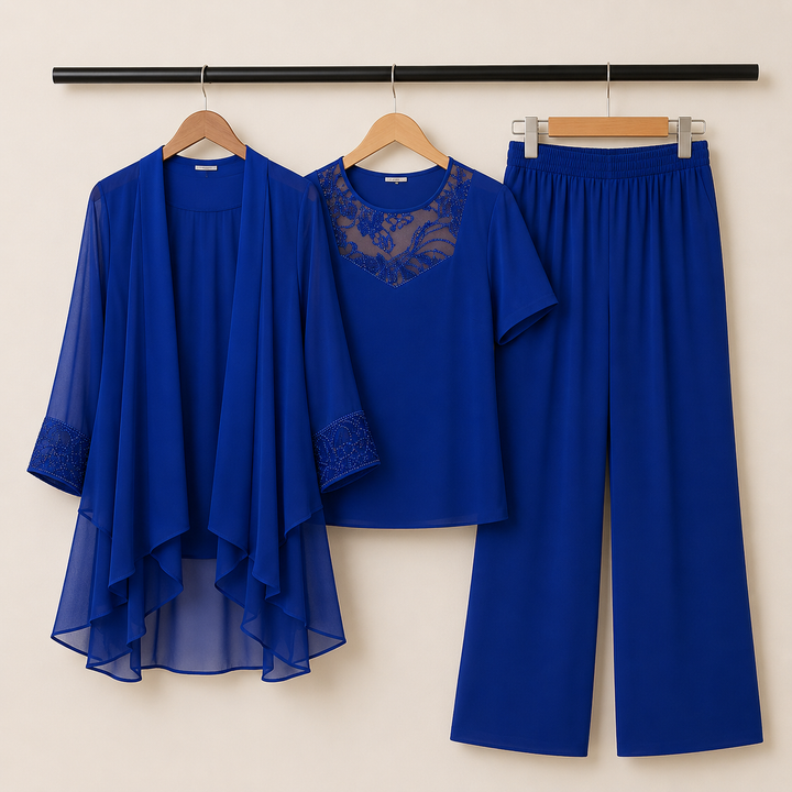 Elise - Lace Neckline Elegant Three-Piece Set