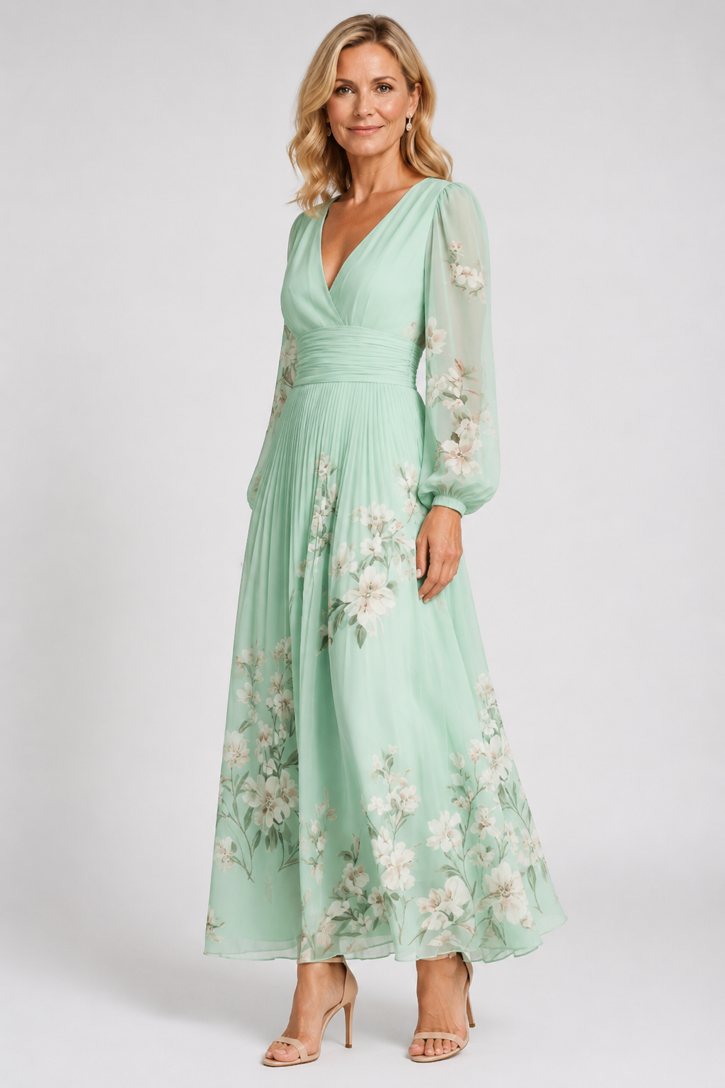 Elaria - Graceful Floral Pleated Maxi Dress