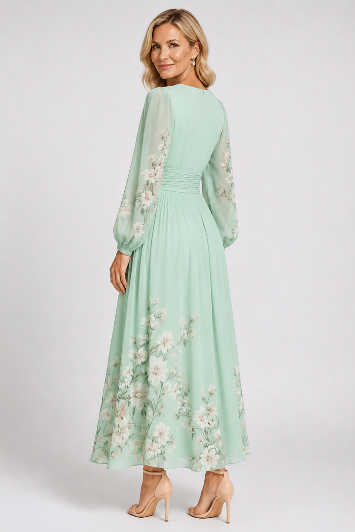 Elaria - Graceful Floral Pleated Maxi Dress