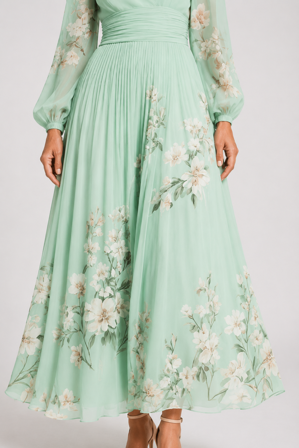 Elaria - Graceful Floral Pleated Maxi Dress
