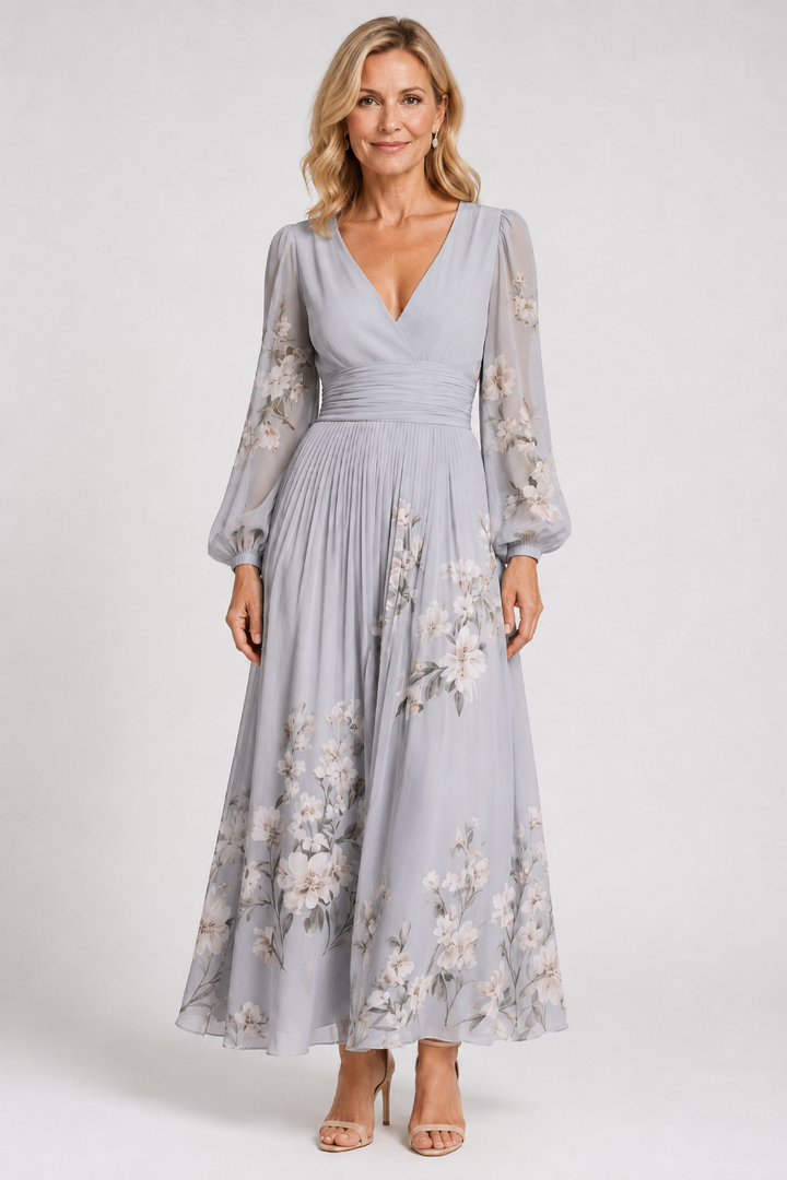 Elaria - Graceful Floral Pleated Maxi Dress