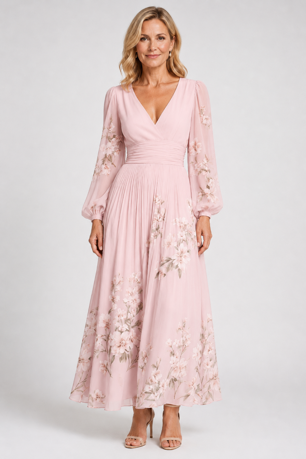 Elaria - Graceful Floral Pleated Maxi Dress
