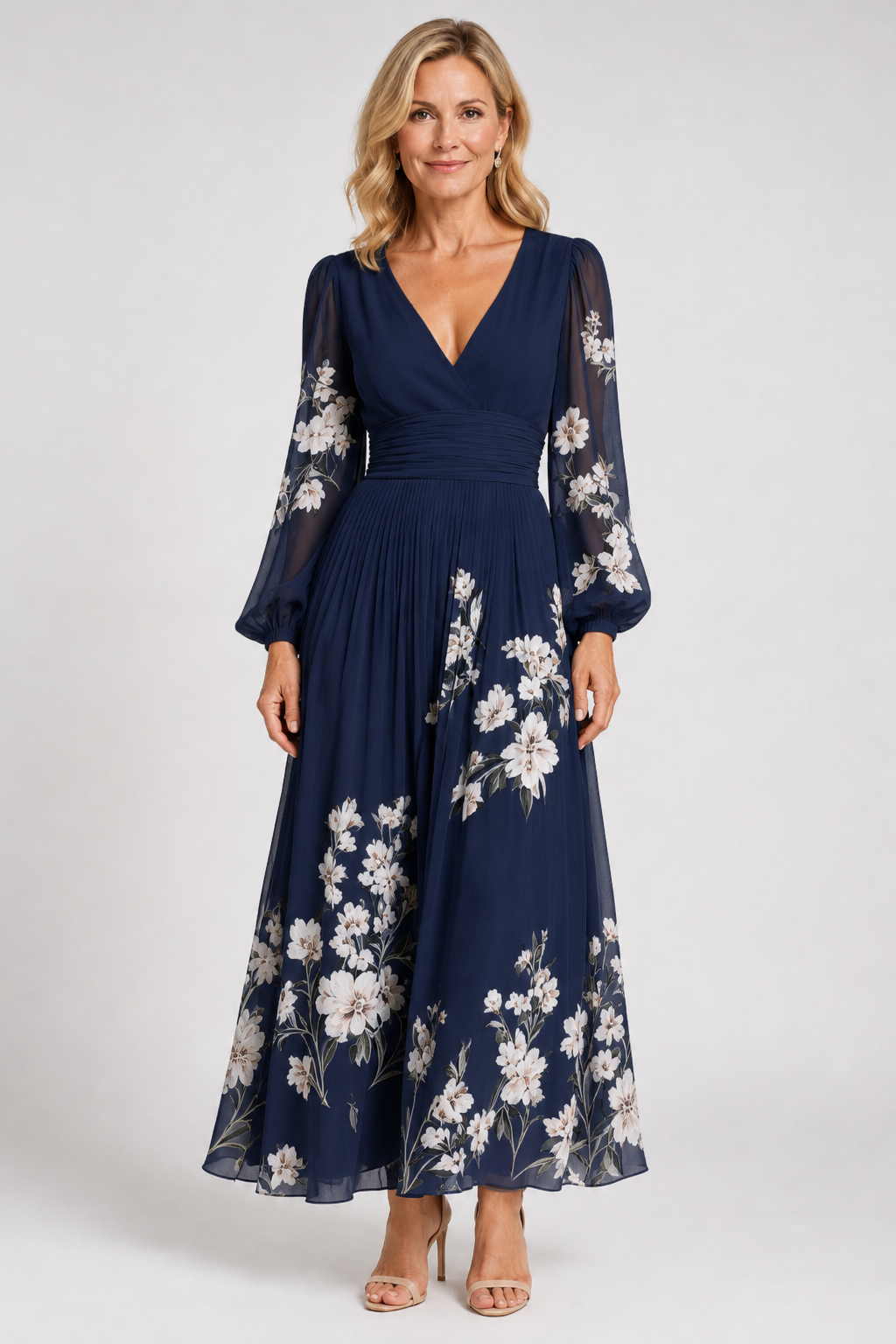 Elaria - Graceful Floral Pleated Maxi Dress