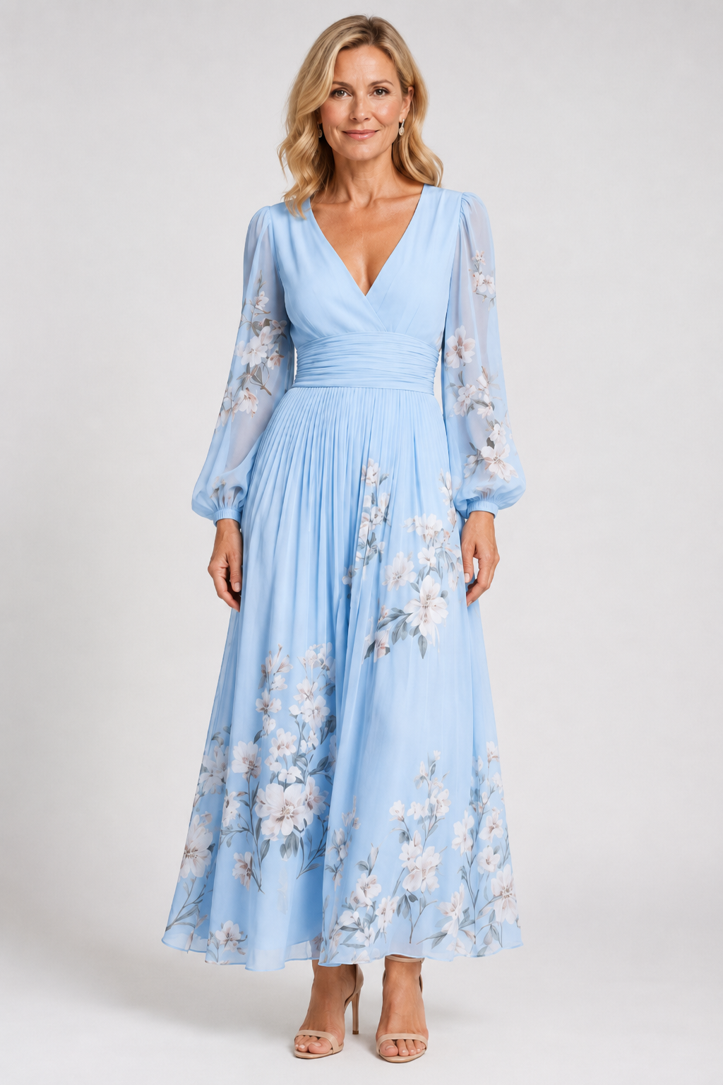 Elaria - Graceful Floral Pleated Maxi Dress