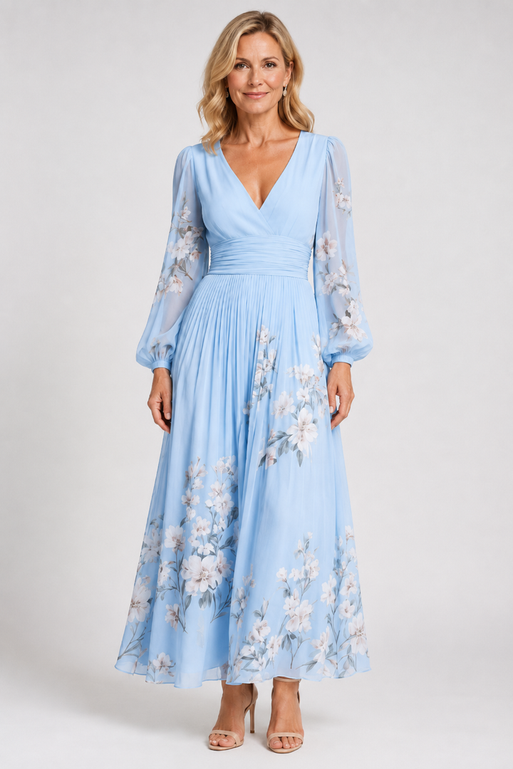 Elaria - Graceful Floral Pleated Maxi Dress