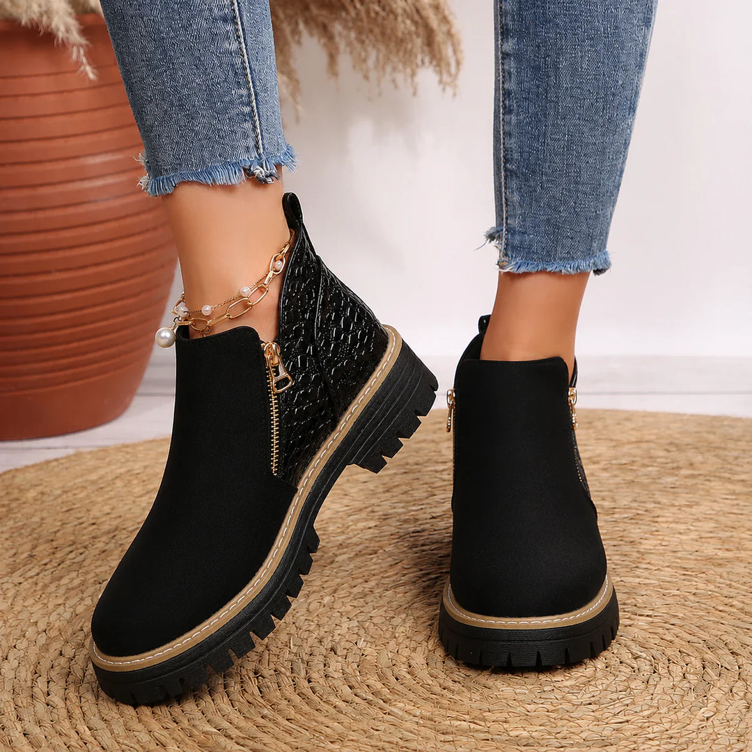 Emma - Women's Croc Detail Ankle Boots