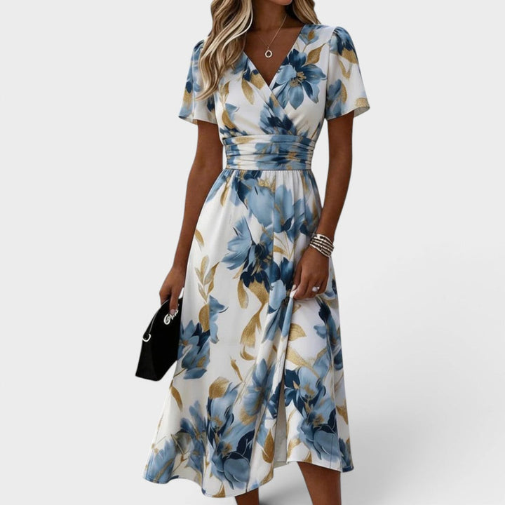 Elara - Floral Wrap Midi Dress