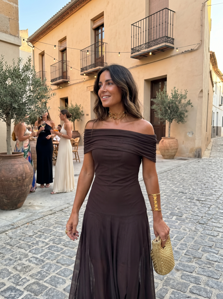 Carla - Off-Shoulder Draped Long Dress