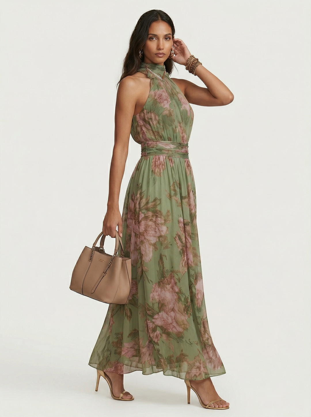 Vesper - Botanical Print Halter Neck Maxi Dress