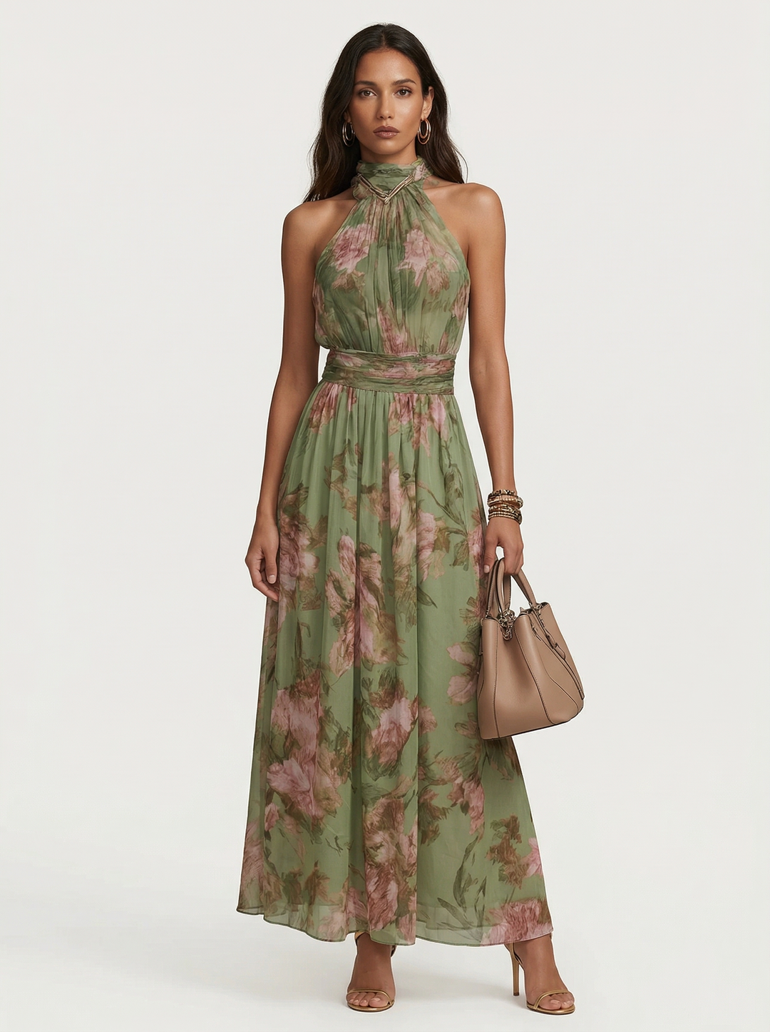 Vesper - Botanical Print Halter Neck Maxi Dress