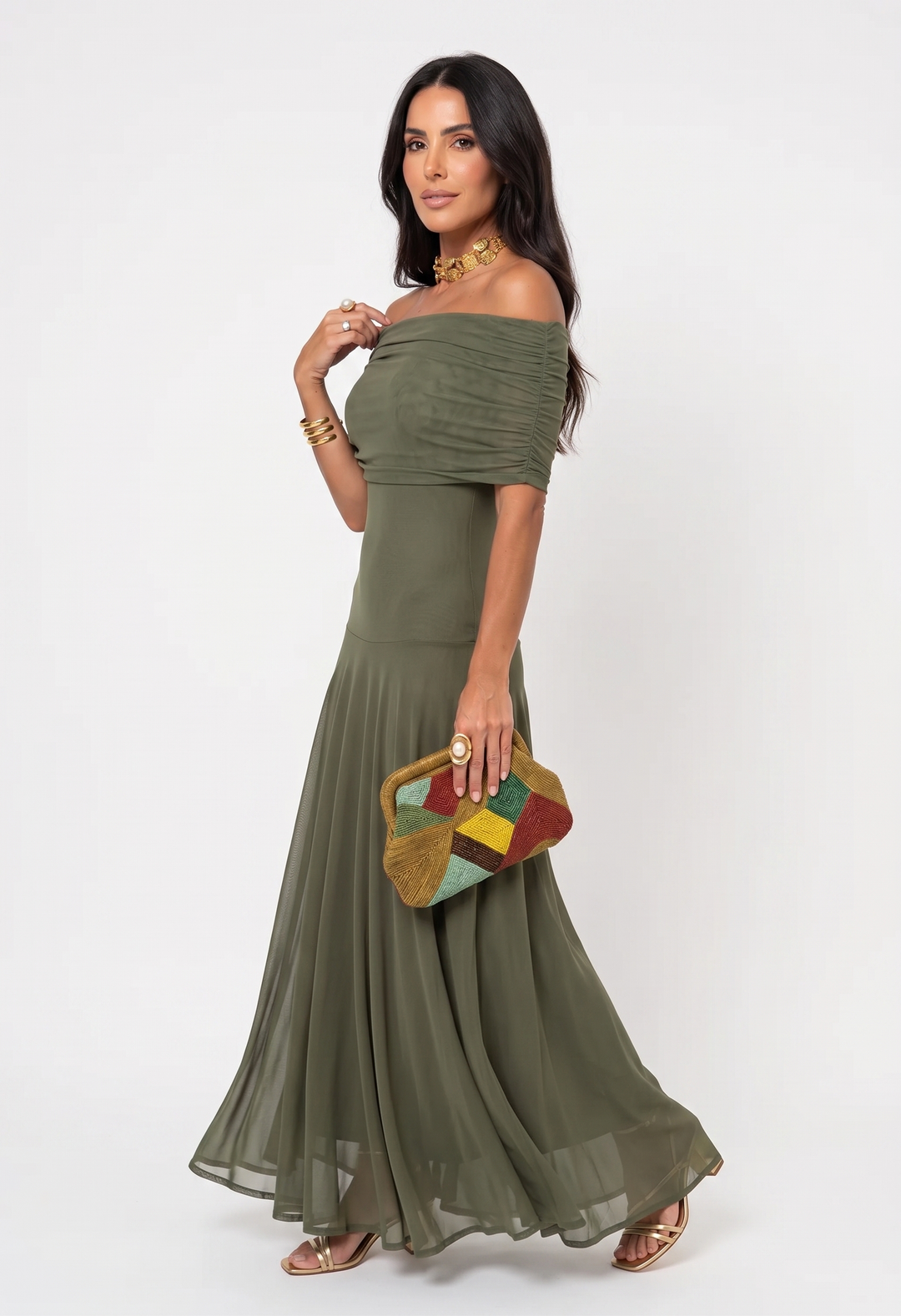 Carla - Off-Shoulder Draped Long Dress