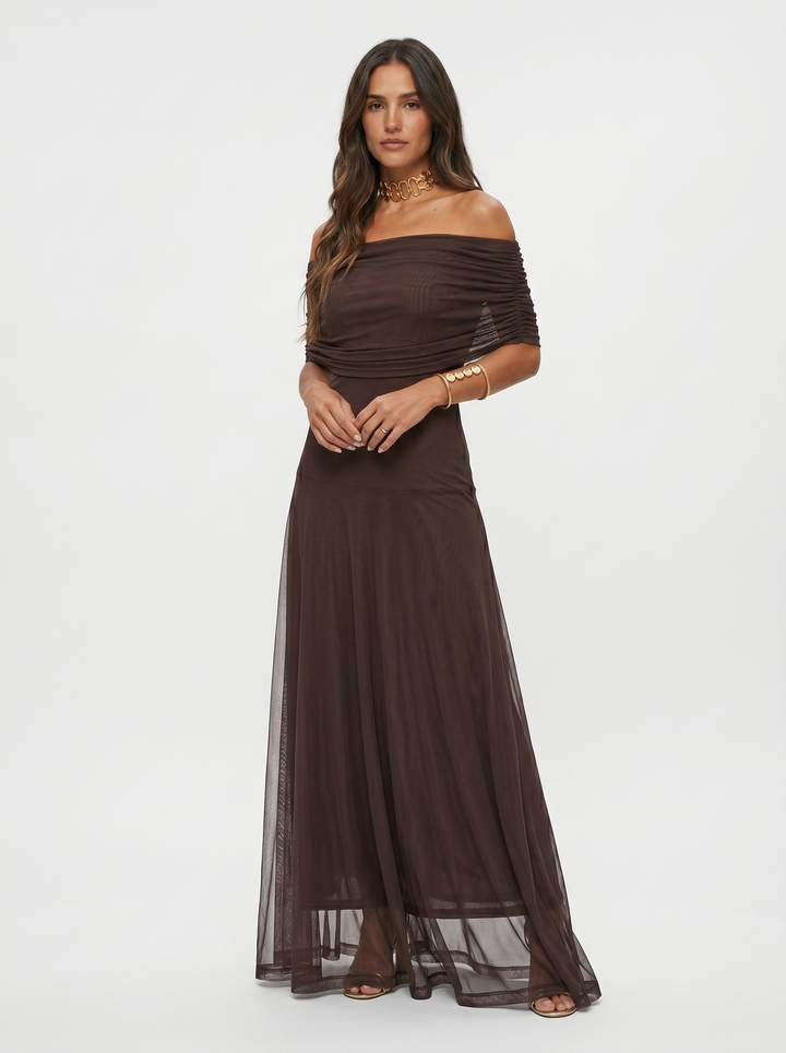 Carla - Off-Shoulder Draped Long Dress