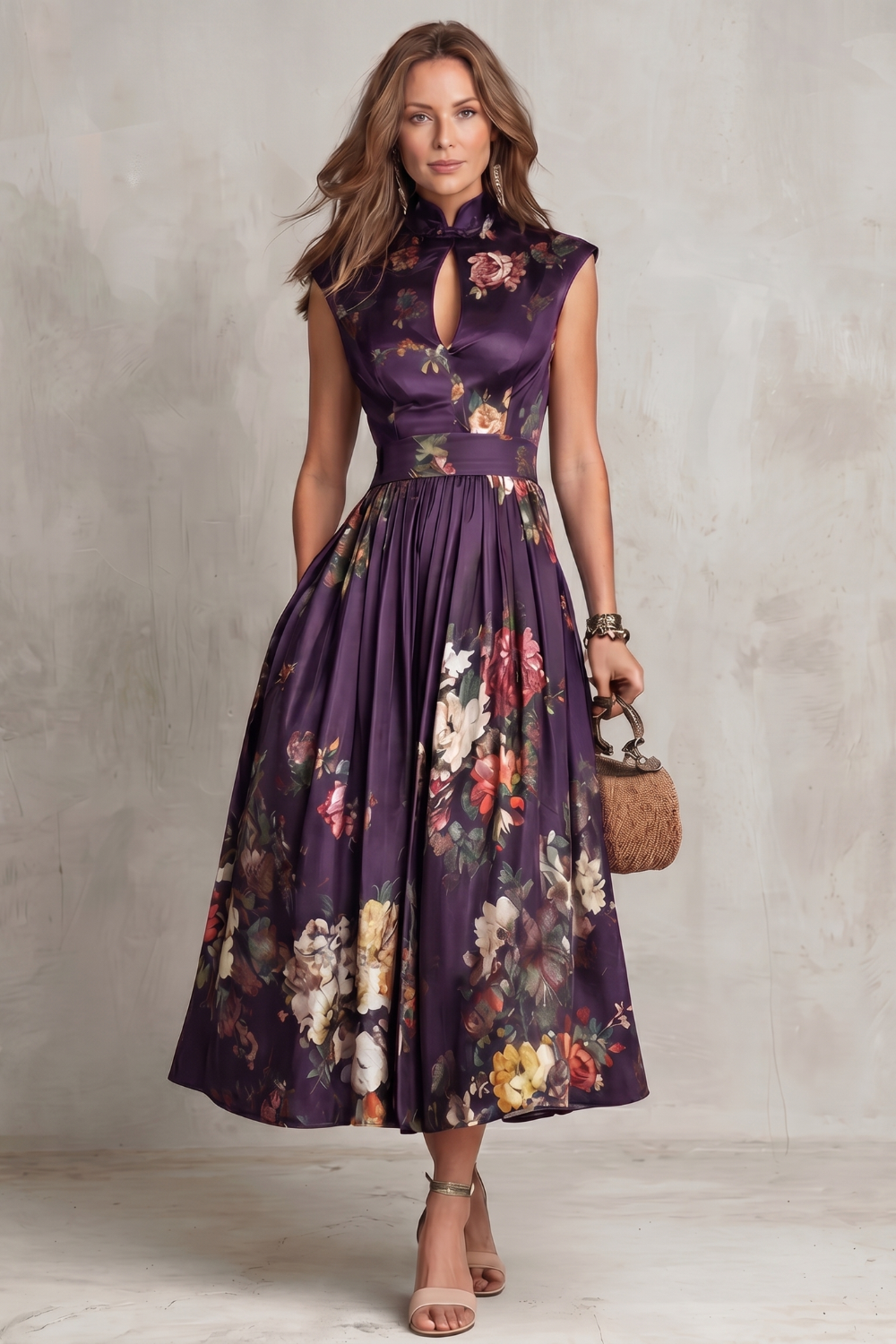Noirelle - Vintage Floral Elegance Midi Dress