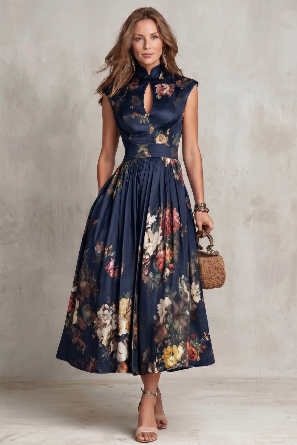 Noirelle - Vintage Floral Elegance Midi Dress
