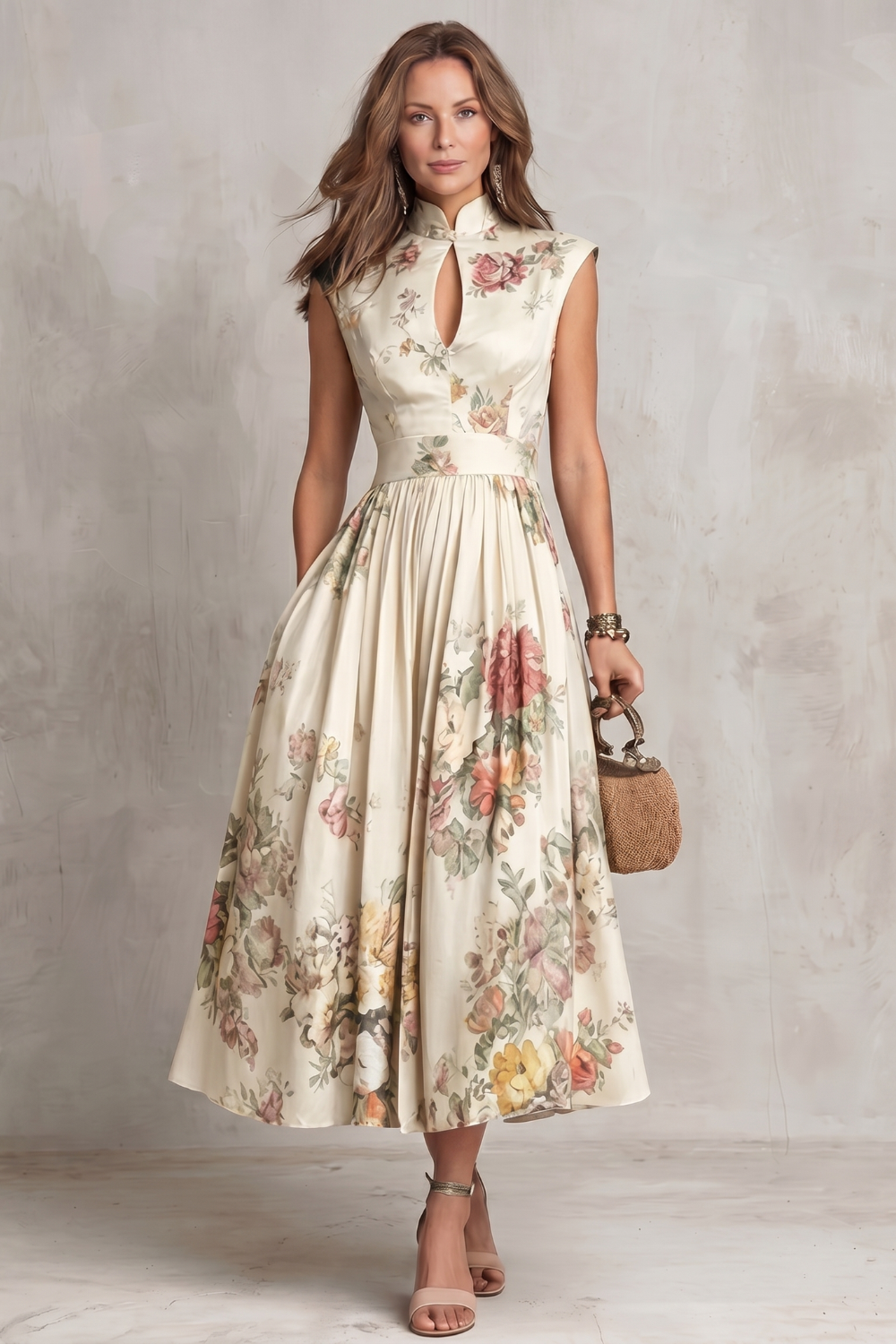 Noirelle - Vintage Floral Elegance Midi Dress