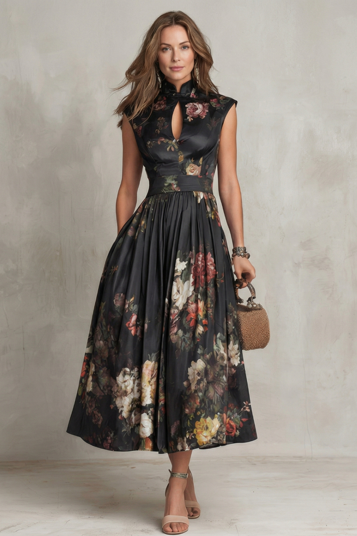 Noirelle - Vintage Floral Elegance Midi Dress