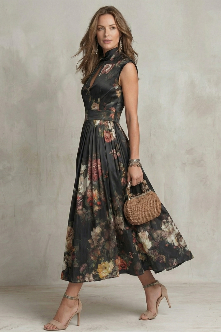 Noirelle - Vintage Floral Elegance Midi Dress