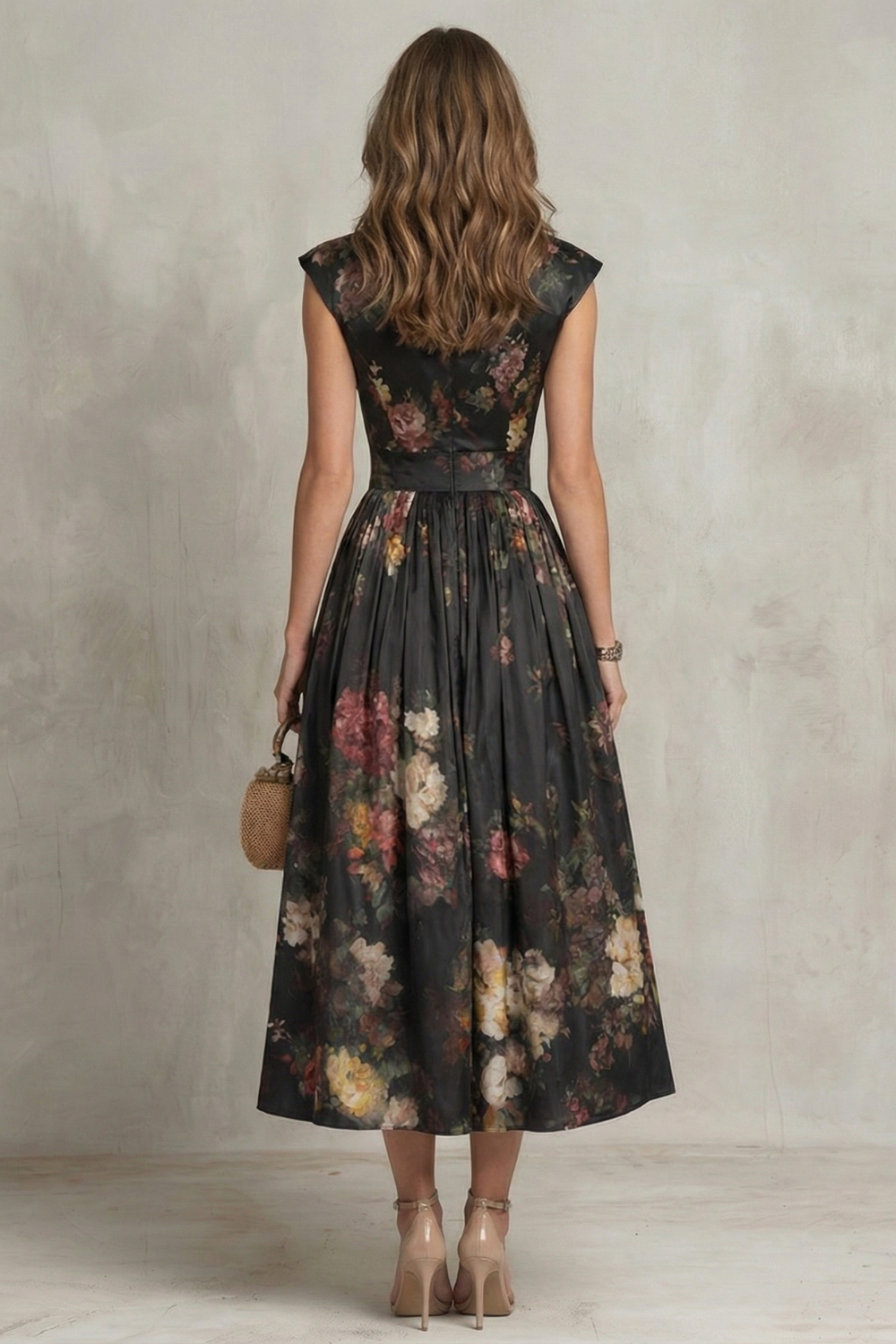Noirelle - Vintage Floral Elegance Midi Dress