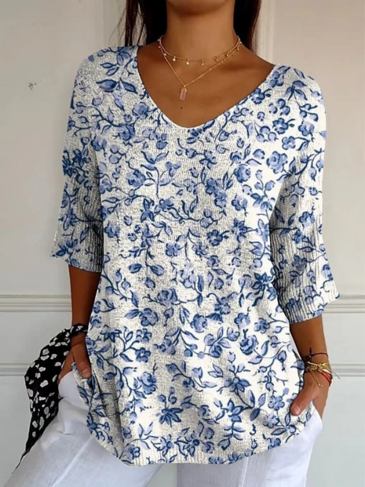 Blue Floral Knit Top