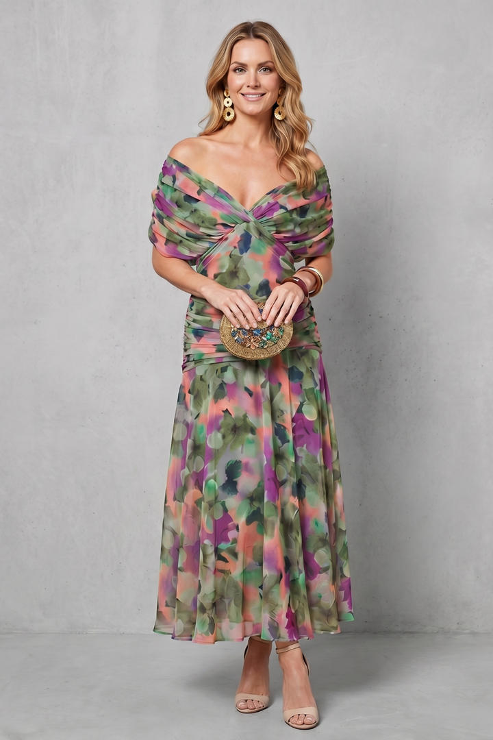 Verdelisse - Draped Floral Flow Maxi Dress