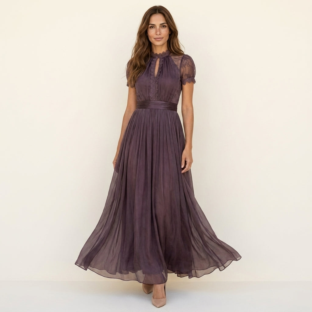 Gemma - Lace Collar Drop-Neck Long Sleeve Maxi Dress