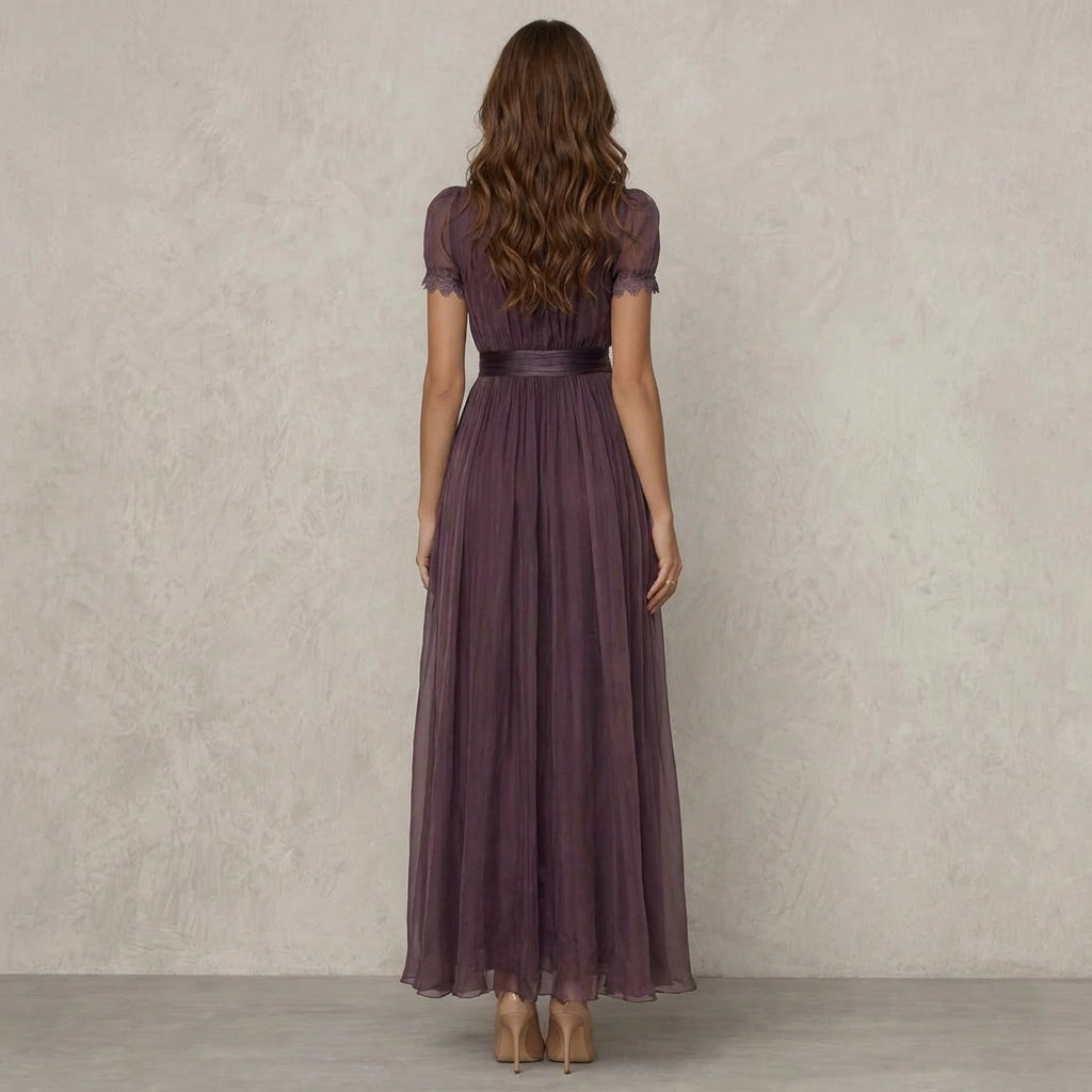 Gemma - Lace Collar Drop-Neck Long Sleeve Maxi Dress