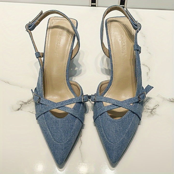 Stella - Crisscross Denim Stiletto Sandal
