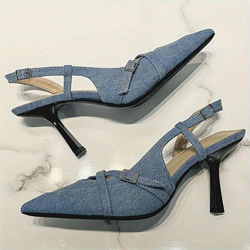 Stella - Crisscross Denim Stiletto Sandal
