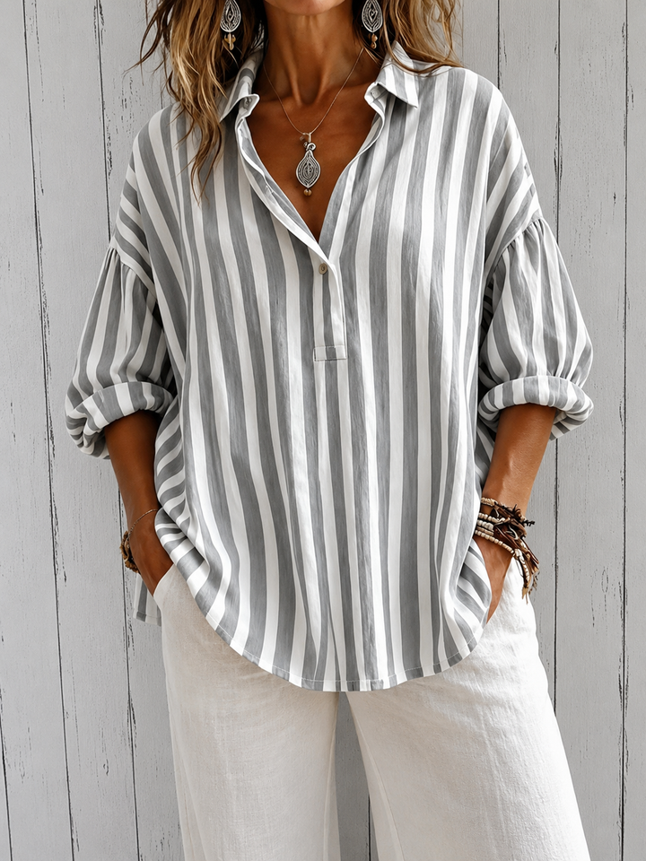 Nora - Loose Striped Blouse with Collar