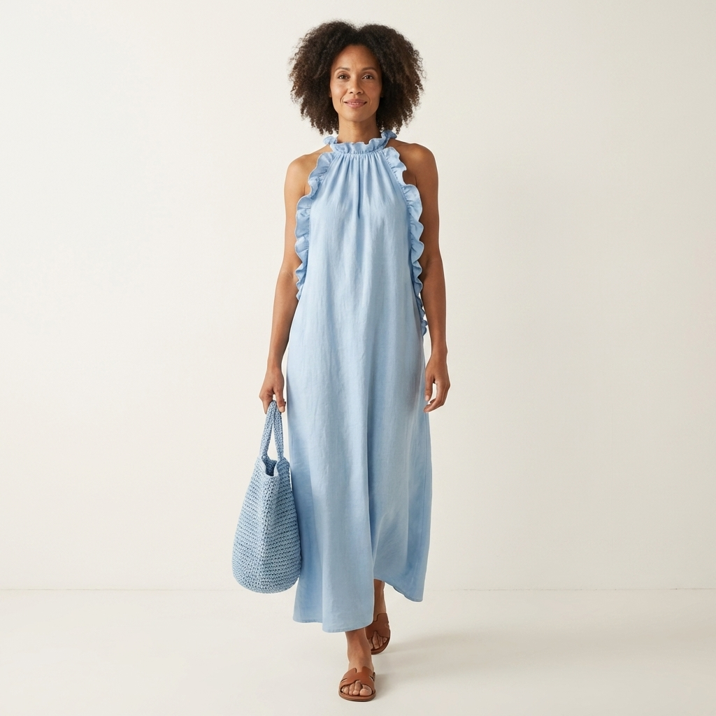 Lyara - Vertical Ruffle Halter Neck Maxi Dress