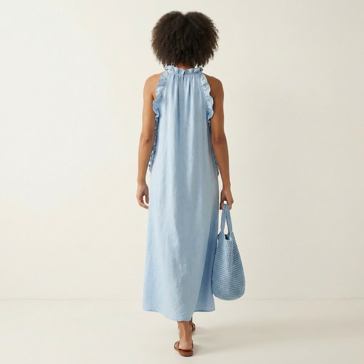 Lyara - Vertical Ruffle Halter Neck Maxi Dress