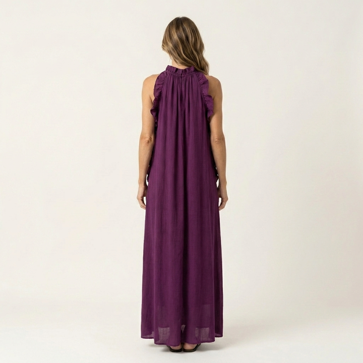 Lyara - Vertical Ruffle Halter Neck Maxi Dress